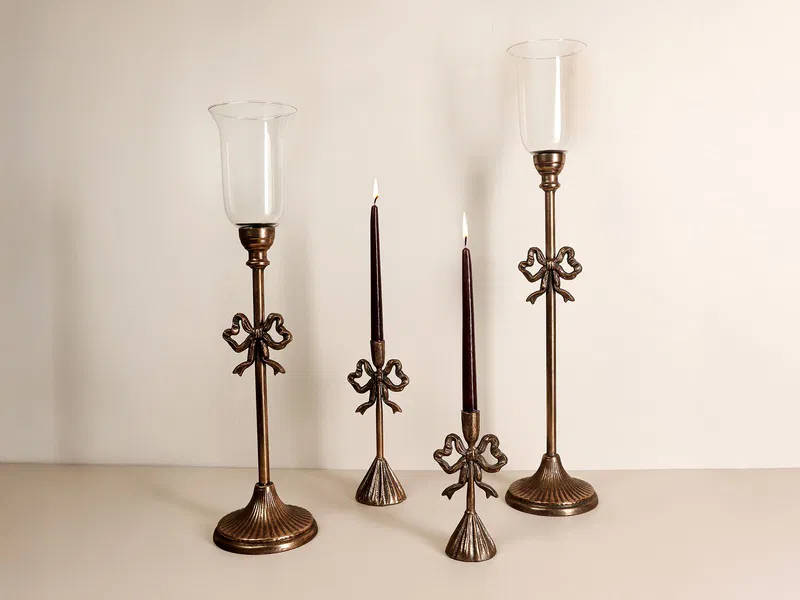 Porland Fiyonk Metal Altın Rengi Mumluk 70cm - Thumbnail