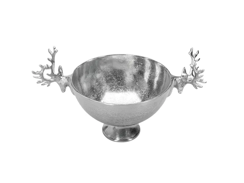 Porland Geyik Gümüş Rengi Ayaklı Kase 27x24cm 