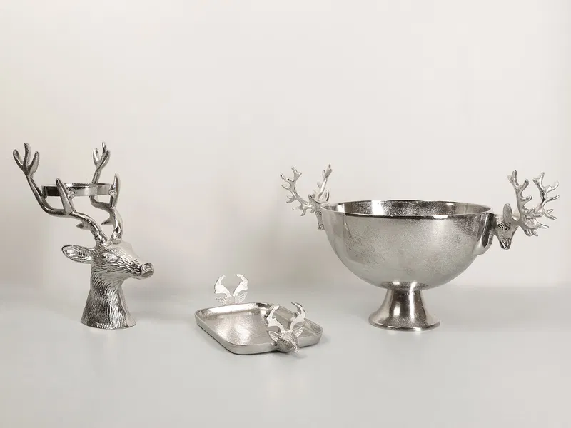 Porland Geyik Gümüş Rengi Tepsi 15x29cm 