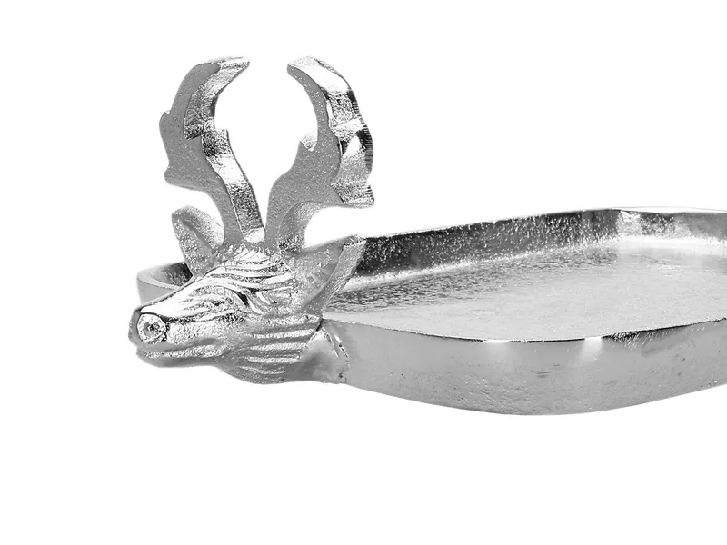 Porland Geyik Gümüş Rengi Tepsi 15x29cm 