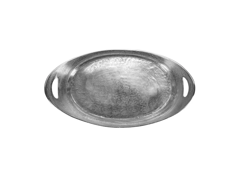 Porland La Cote Gümüş Rengi Oval Tepsi 47x28x11cm - Thumbnail
