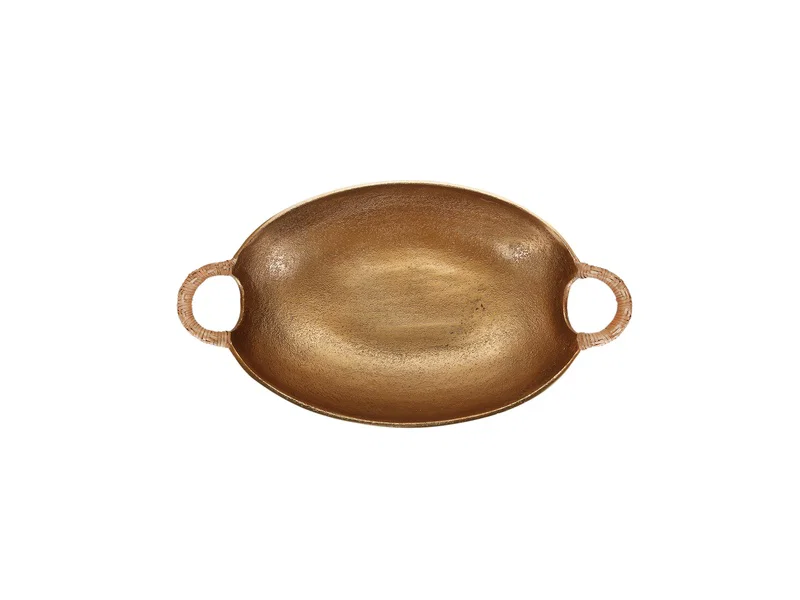 Porland Milos Altın Rengi Oval Derin Tepsi 40x23x9 - Thumbnail