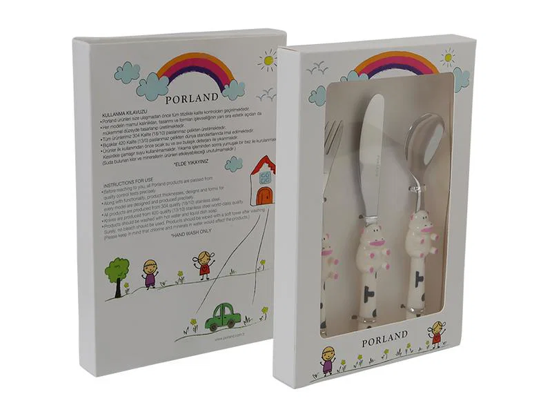  - Porland Mini Cow Çocuk Çatal Kaşık Bıçak Takımı 3 