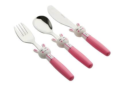 Porland Mini Rabbit Pembe Çocuk Çatal Kaşık Bıçak 