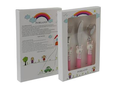 Porland Mini Rabbit Pembe Çocuk Çatal Kaşık Bıçak 
