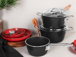 - Porland Miren Siyah Midi Tencere Takımı 5 parça 