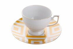  - Porland Morocco Desen4 Sarı Tabaklı Çay Fincanı 170cc