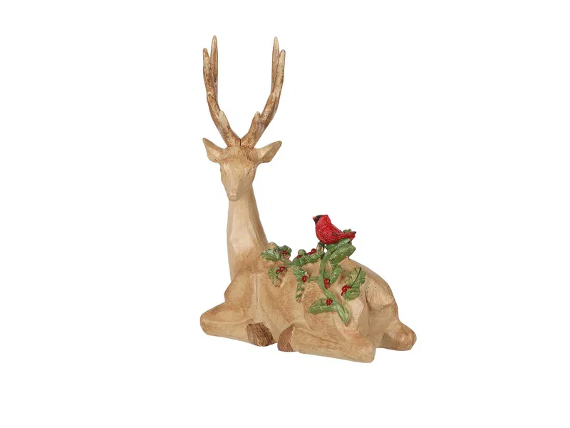 Porland Oturan Geyik&Kuş Dekoratif Obje 23cm 