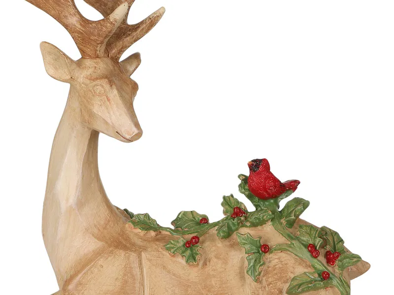 Porland Oturan Geyik&Kuş Dekoratif Obje 23cm 