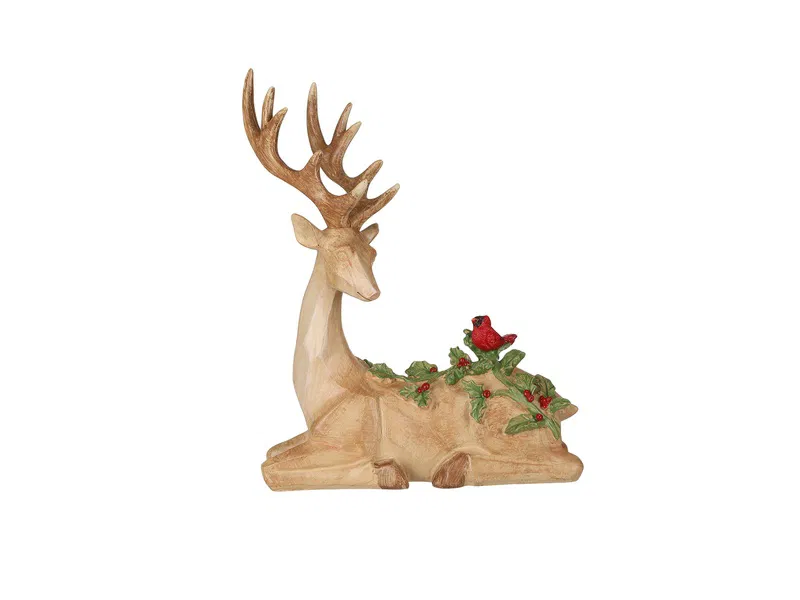 Porland Oturan Geyik&Kuş Dekoratif Obje 23cm 