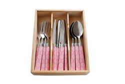  - Porland Trendy Pembe Çiçek Çatal Kaşık Bıçak Takımı 18 Parça