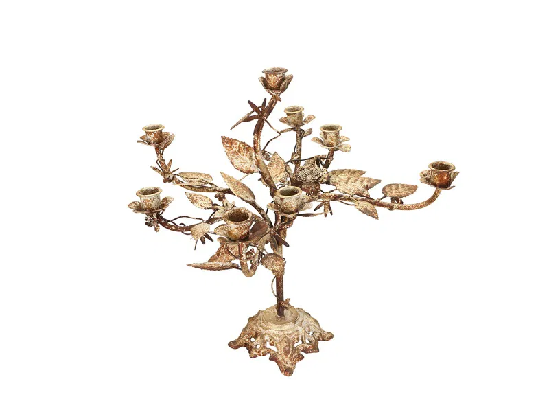  - Porland Yaprak Altın Rengi 7 Kollu Şamdan 36cm 