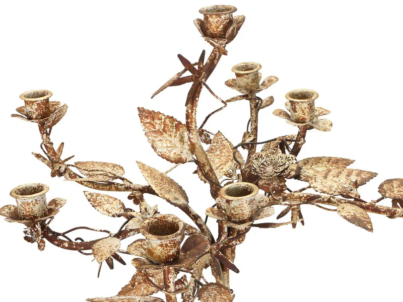 Porland Yaprak Altın Rengi 7 Kollu Şamdan 36cm 