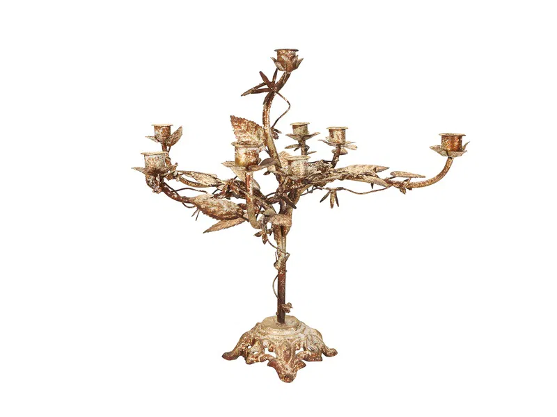 Porland Yaprak Altın Rengi 7 Kollu Şamdan 36cm - Thumbnail